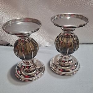 Set Of 2 Vintage Silver-Plated Candle Holders. 6" Tall.